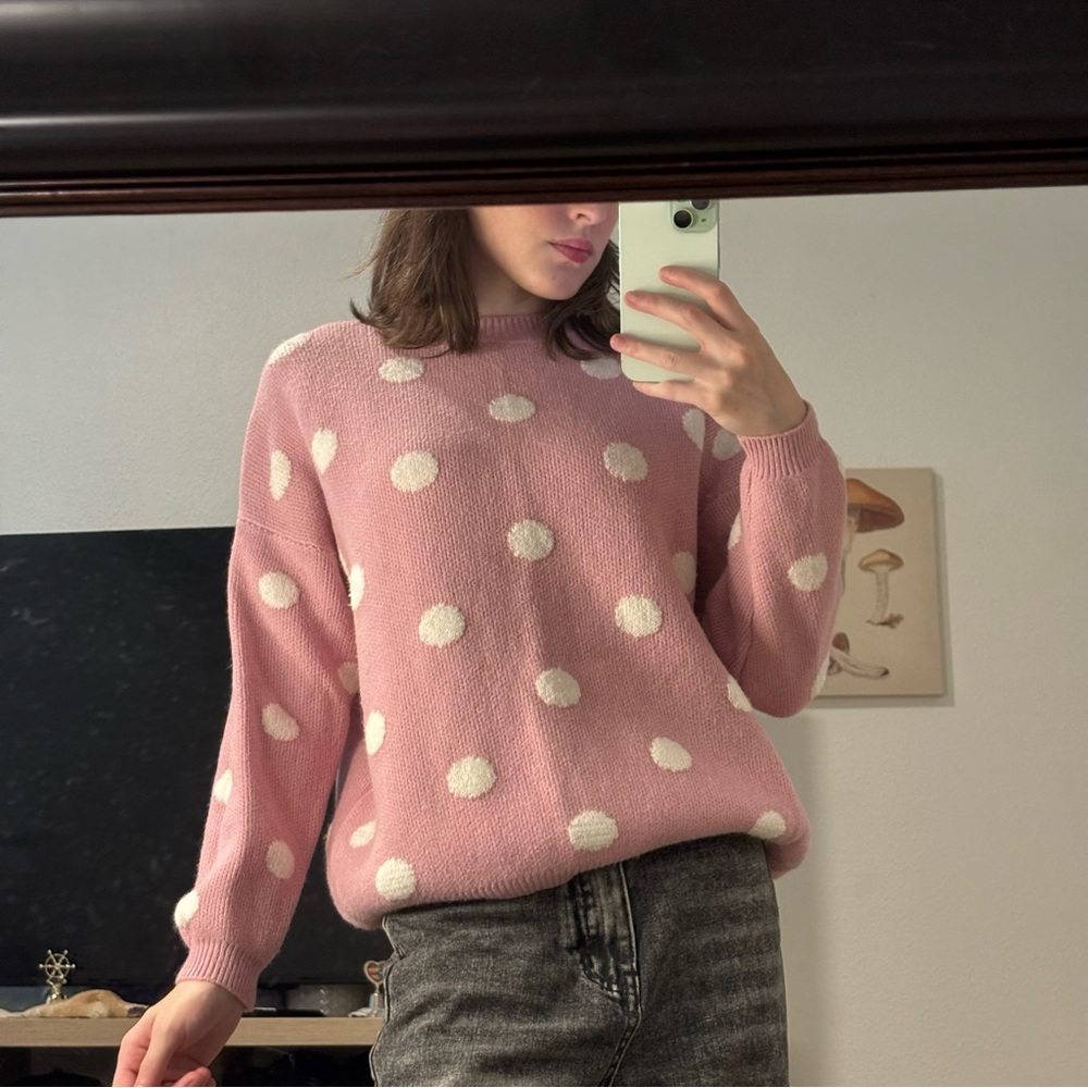 Chelsea & Theodore Medium Pink and White Polka Dot Sweater